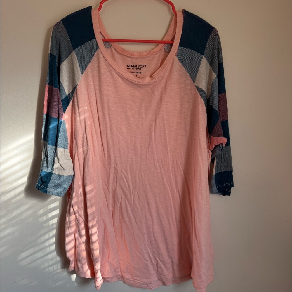 Torrid Pink and Blue Raglan Sleeve Top